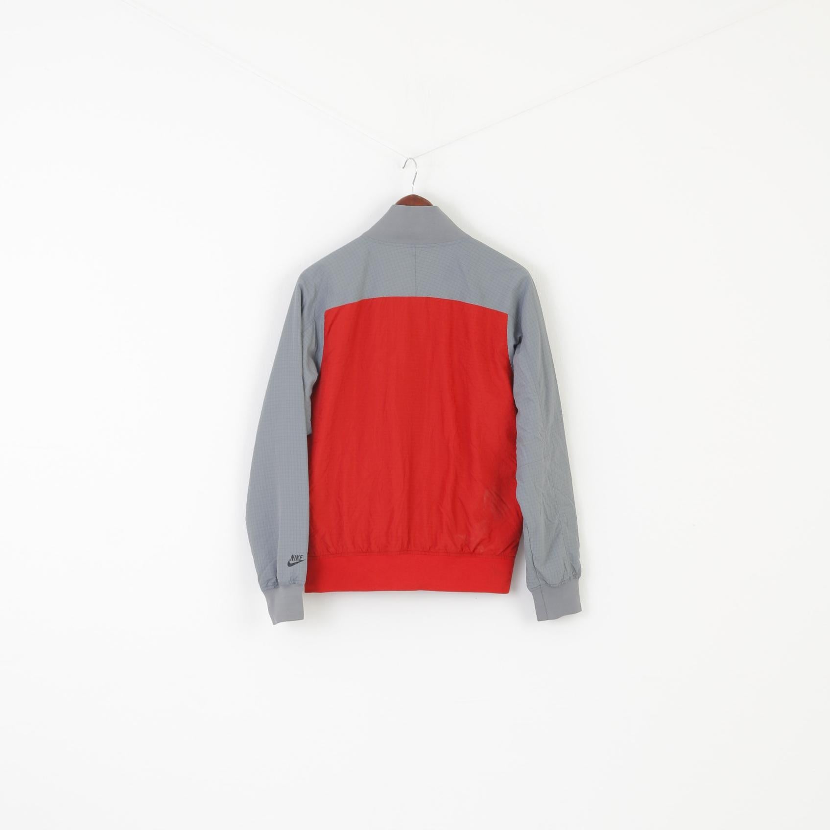Giacca da uomo Nike S grigio rosso vintage nylon cerniera intera abbigliamento sportivo con colletto