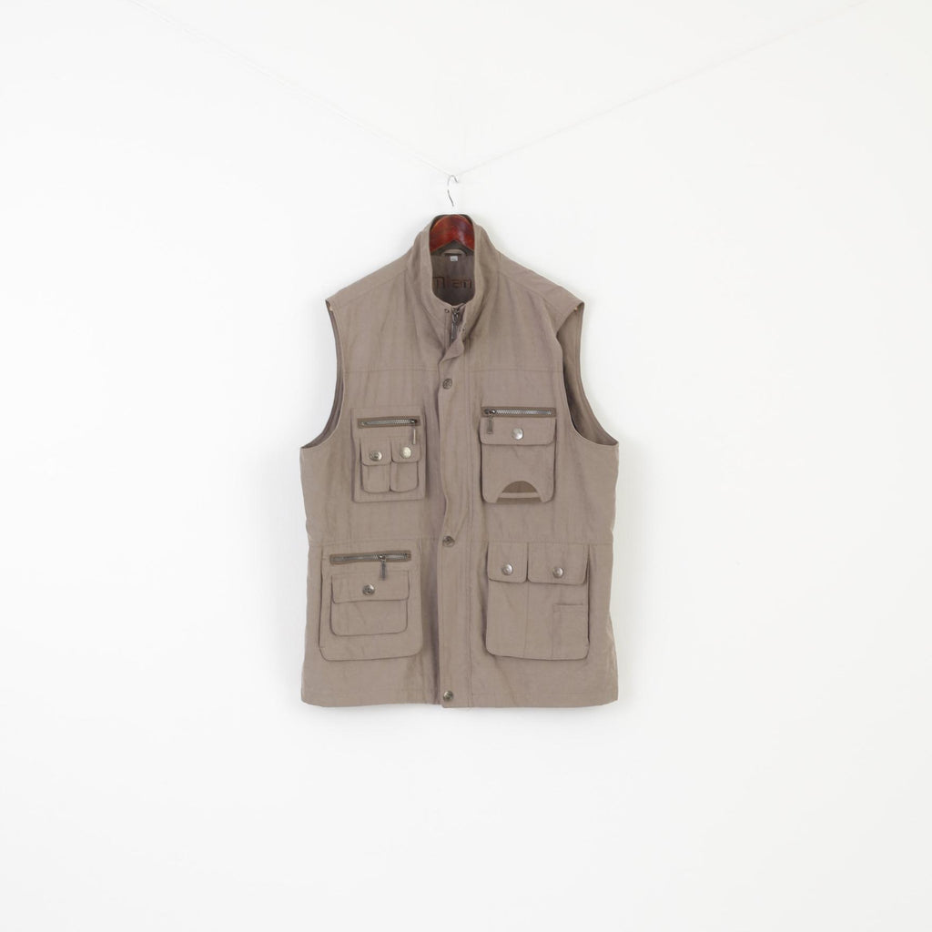 Mian Men XXL Waistcoat Khaki Hunting Fishing Outdoor Zip Up Multi Pockets Vest