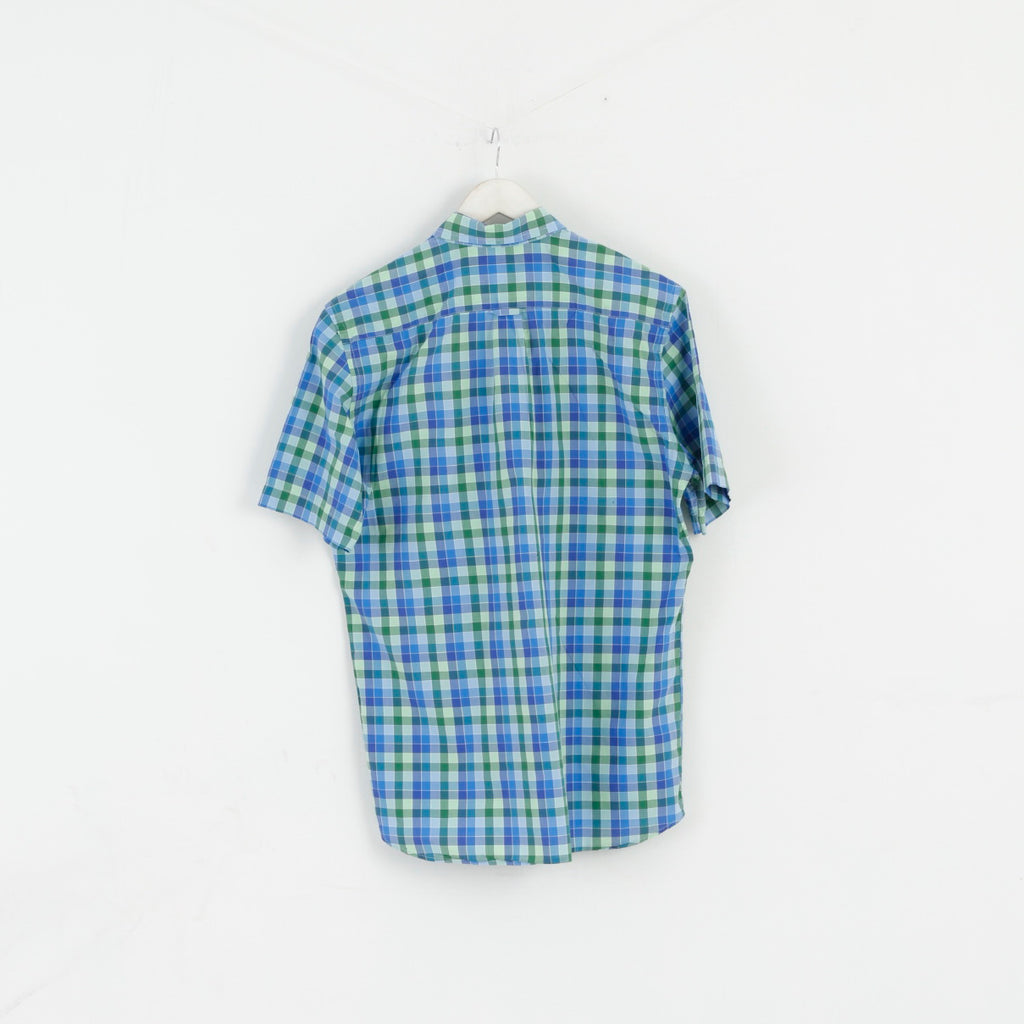 GANT Men M Casual Shirt Blue Check Sport Poplin E-Z Fir Short Sleeve Top