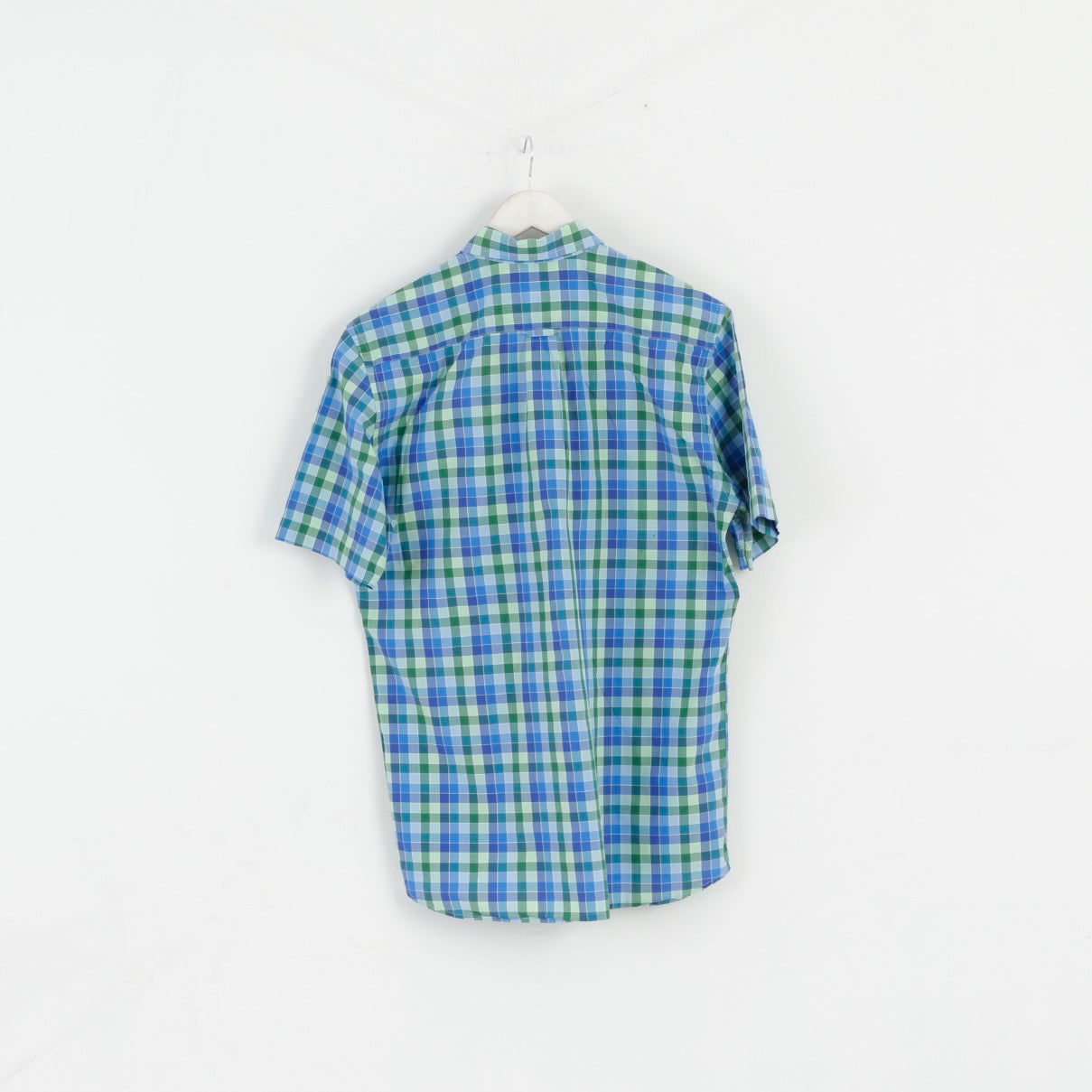 GANT Men M Casual Shirt Blue Check Sport Poplin E-Z Fir Short Sleeve Top