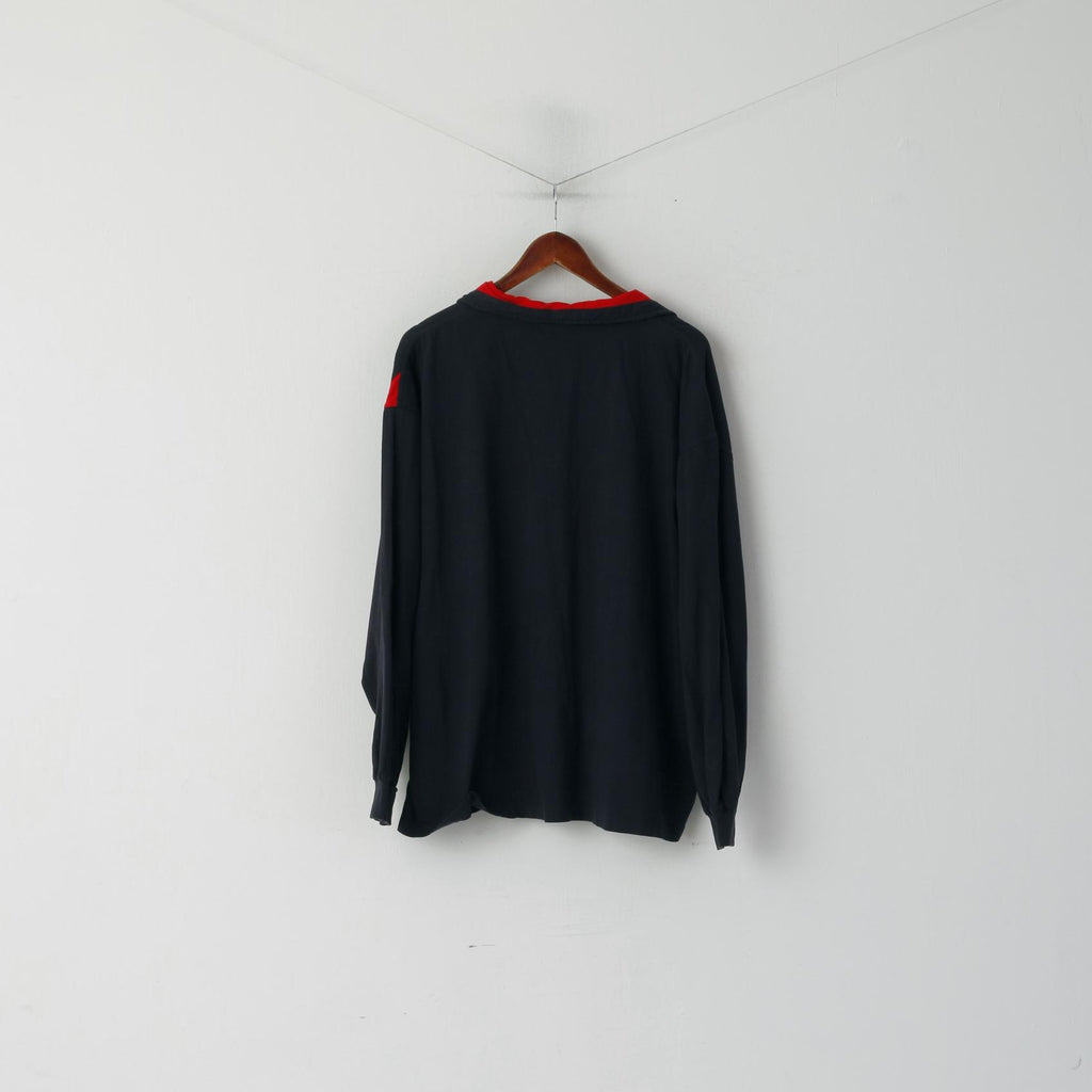 Roger Kent Men 62 XXL Polo Shirt Navy Cotton Vintage Pocket Long Sleeve Top