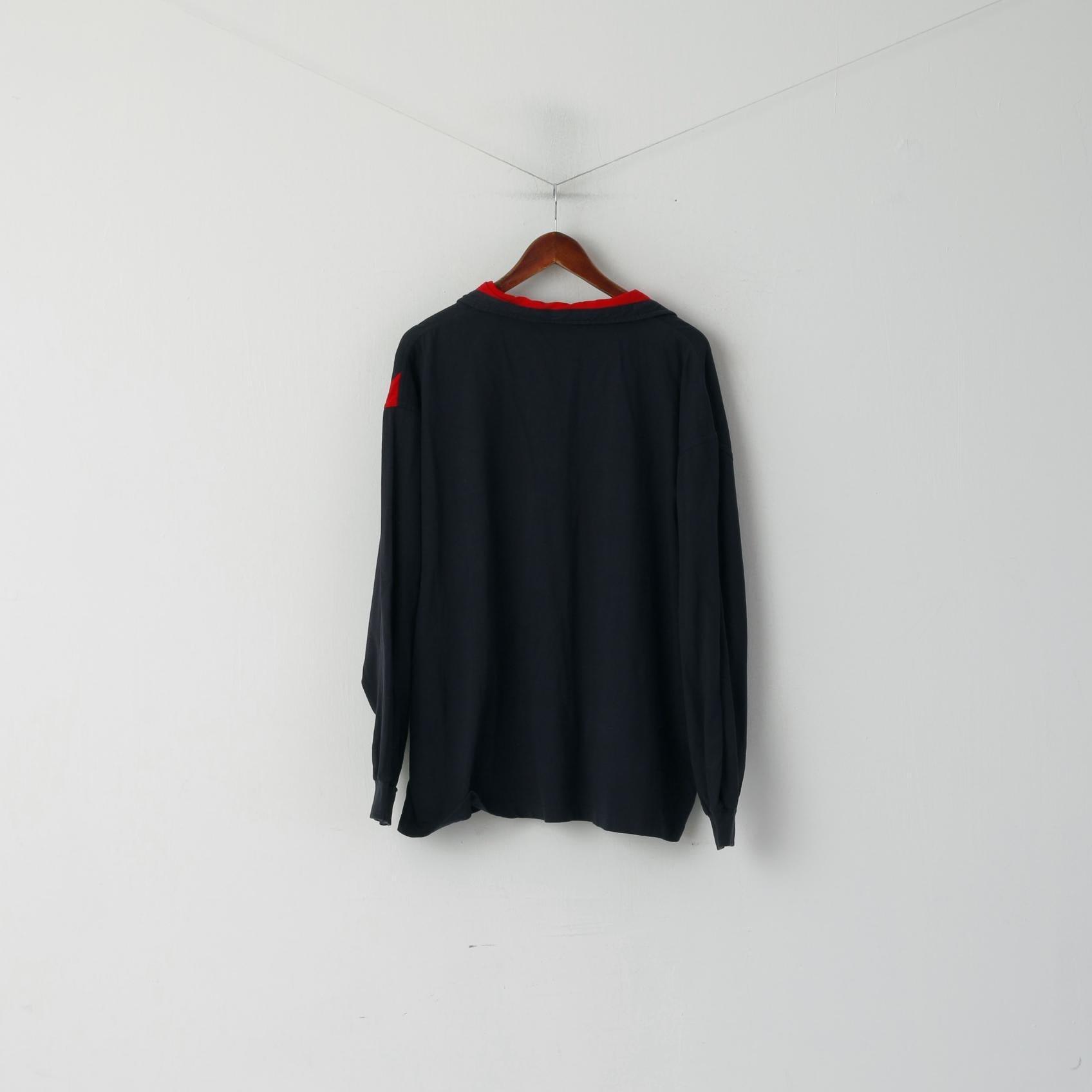 Roger Kent Men 62 XXL Polo Shirt Navy Cotton Vintage Pocket Long Sleeve Top