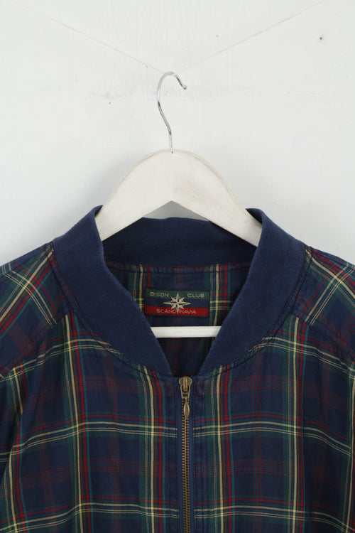 Bison Club Scandinavia Veste XXL pour homme en soie à carreaux bleu marine avec épaulettes