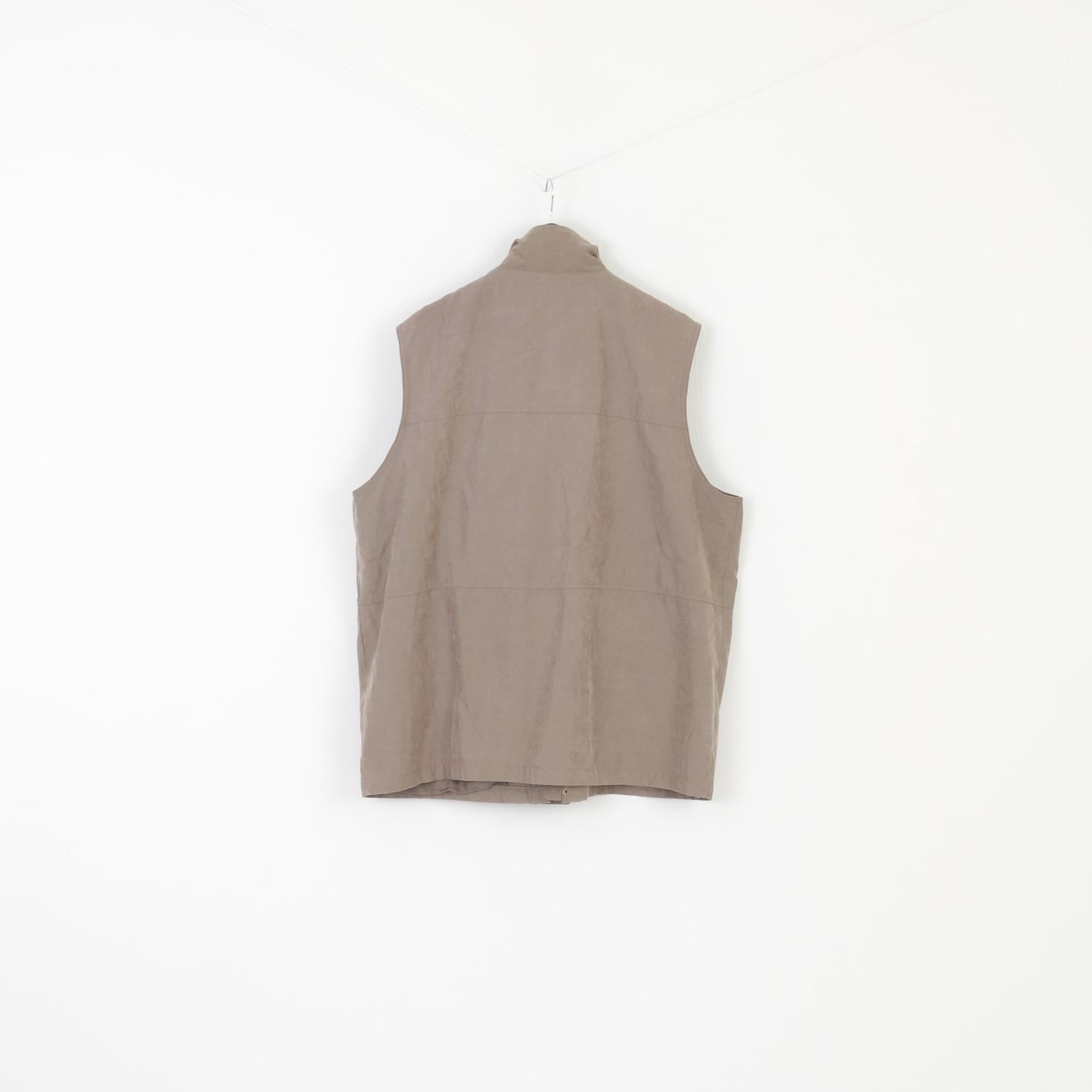 Mian Men XXL Waistcoat Khaki Hunting Fishing Outdoor Zip Up Multi Pockets Vest