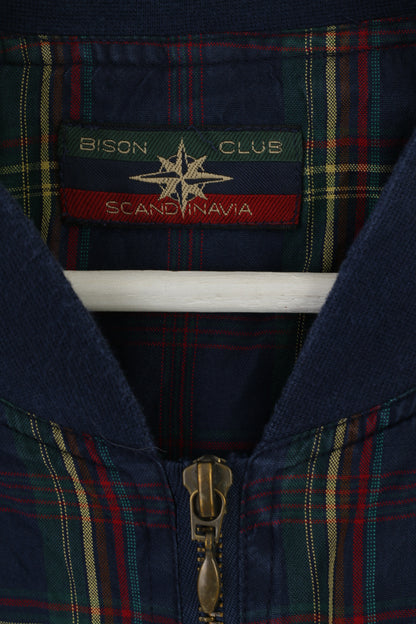 Bison Club Scandinavia Veste XXL pour homme en soie à carreaux bleu marine avec épaulettes