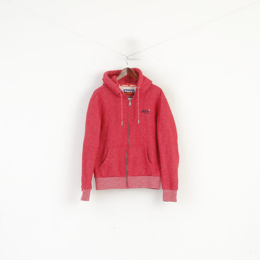 Superdry Men L Sweatshirt Red Cotton Hooded Full Zip Orange Label Top