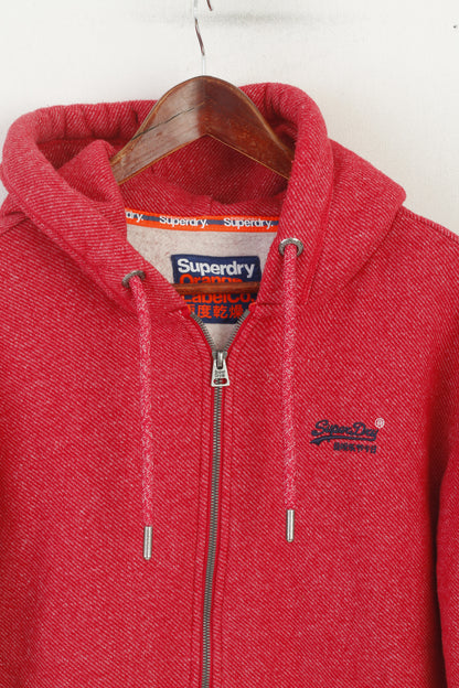 Superdry Men L Sweatshirt Red Cotton Hooded Full Zip Orange Label Top