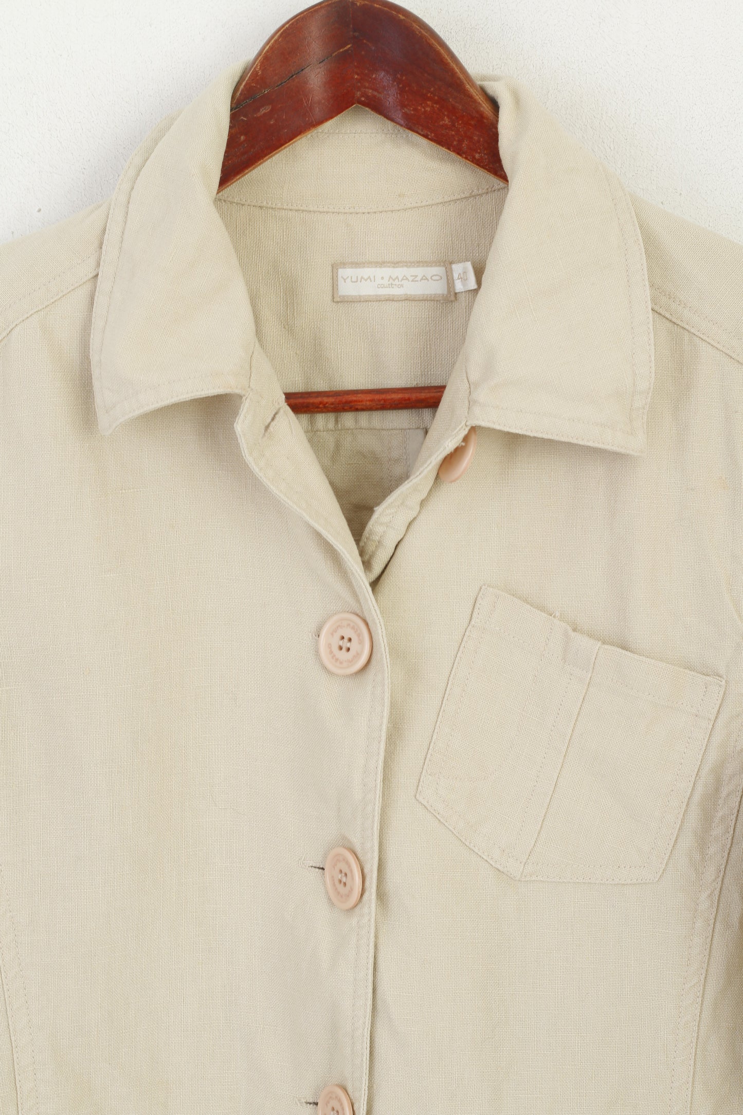 Yumi Mazao Women 40 S Jacket Beige Vintage 100% Linen Norah Blazer
