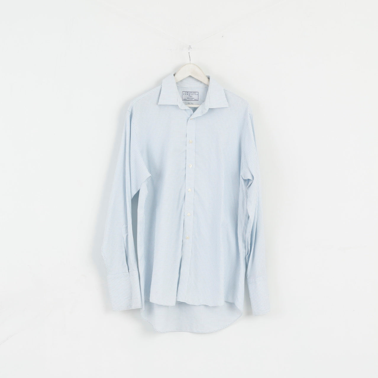 Charles Tyrwhitt Hommes 16 41 XL Chemise décontractée Blanc Bleu Carreaux Manchette Non Repassage Haut À Manches Longues