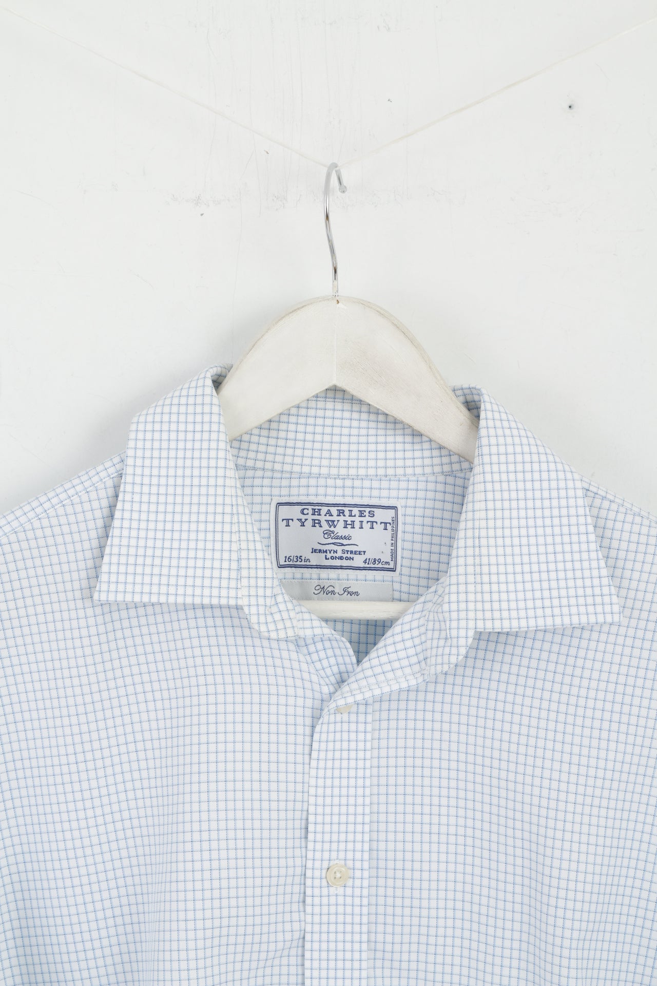 Charles Tyrwhitt Hommes 16 41 XL Chemise décontractée Blanc Bleu Carreaux Manchette Non Repassage Haut À Manches Longues