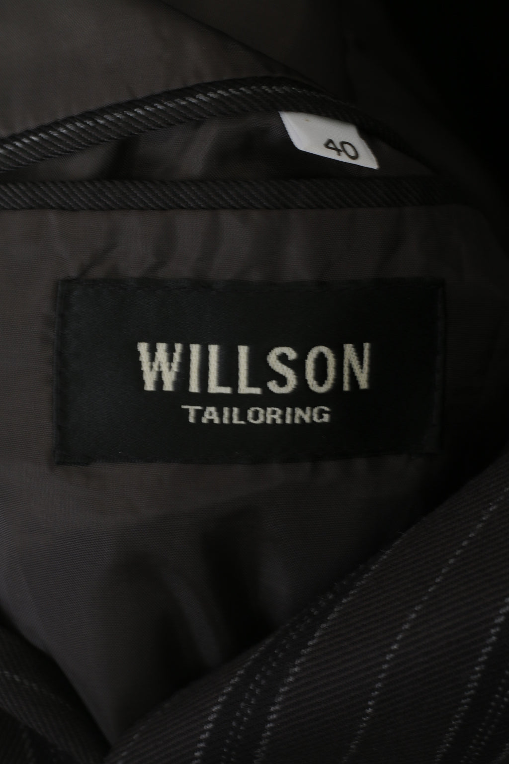 Willson Men 40 Blazer Charcoal Striped Stand Up Collar Single Breasted Silver Buttons Jacket