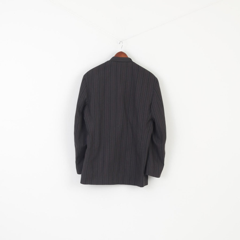 Willson Men 40 Blazer Charcoal Striped Stand Up Collar Single Breasted Silver Buttons Jacket