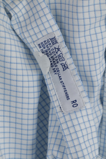 Charles Tyrwhitt Uomo 16 41 XL Camicia casual Top a maniche lunghe non stirabile con polsini a quadri bianchi e blu