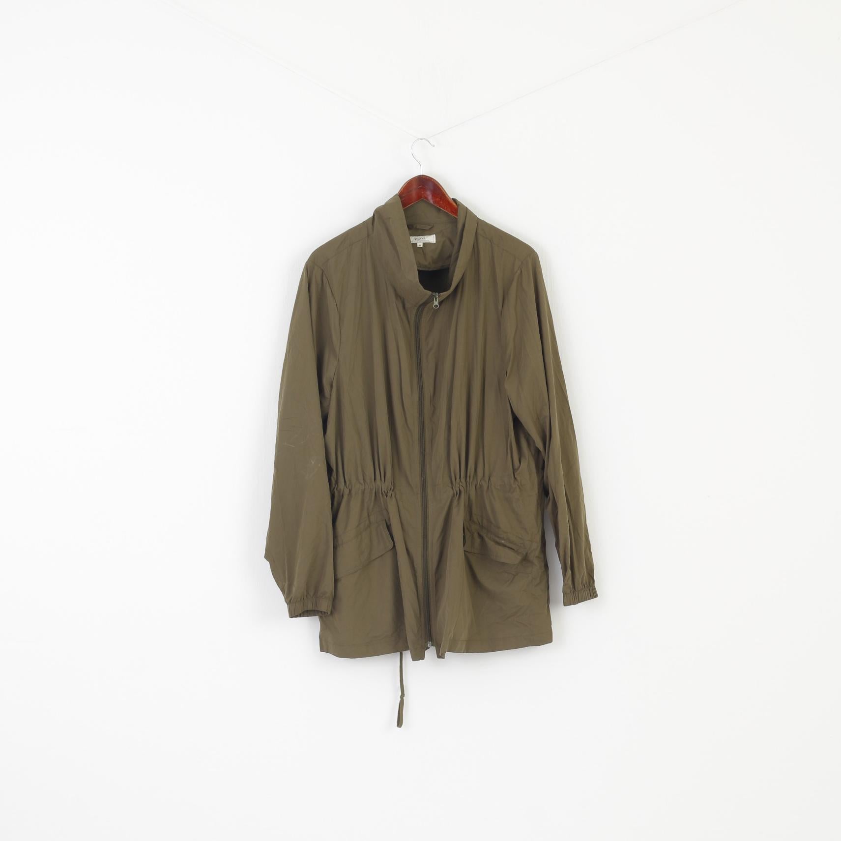 Zizzi Women M Jacket Green Lightweight Full Zipper Parka Casual Outwear Top