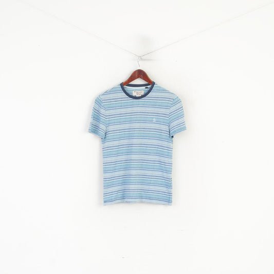 Penguin Men S (XS) Shirt Blue Cotton Striped Crew Neck Classic Top