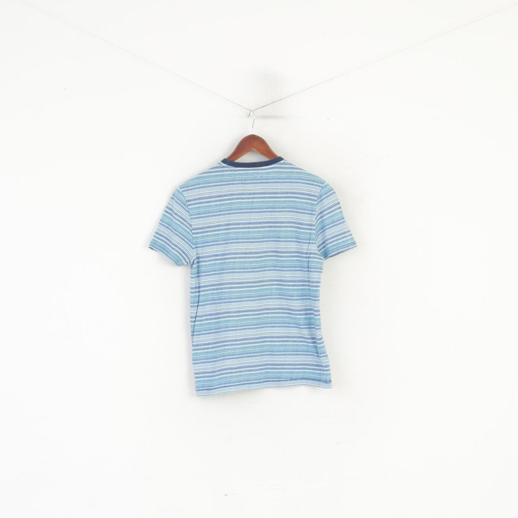 Penguin Men S (XS) Shirt Blue Cotton Striped Crew Neck Classic Top