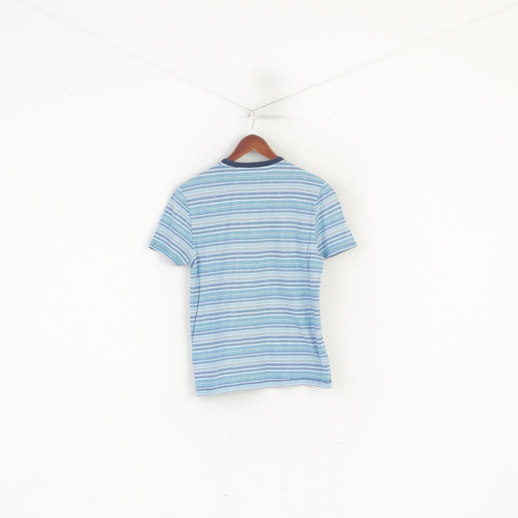 Penguin Men S (XS) Shirt Blue Cotton Striped Crew Neck Classic Top