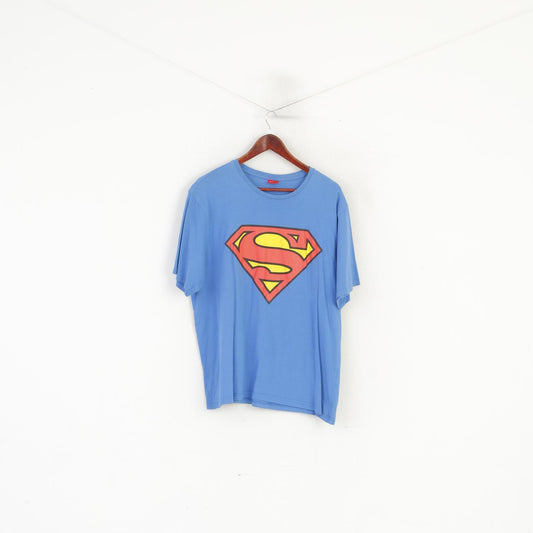 Geroge Men XL Shirt Blue Cotton Superman Graphic Casual Crew Neck Top