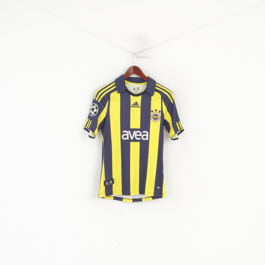 Polo Adidas Fenerbahce da uomo XS, maglia da calcio a righe blu scuro, Spor Kulübü, maglia turca