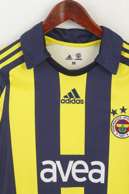 Polo Adidas Fenerbahce da uomo XS, maglia da calcio a righe blu scuro, Spor Kulübü, maglia turca