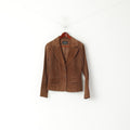 Vera Pelle Femmes 10 S Veste Marron 100% Cuir Daim Simple Boutonnage Blazer Top