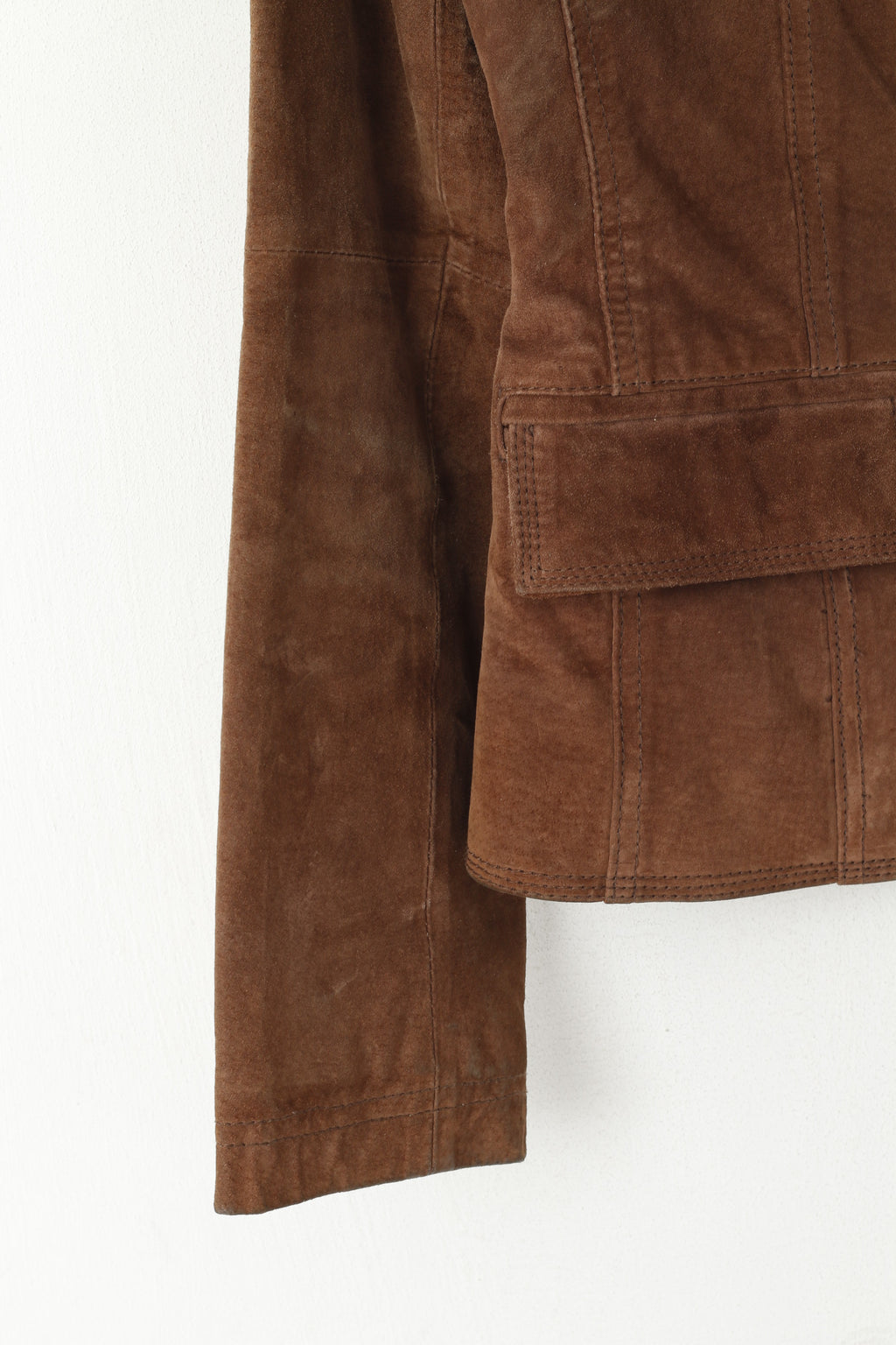 Vera Pelle Femmes 10 S Veste Marron 100% Cuir Daim Simple Boutonnage Blazer Top