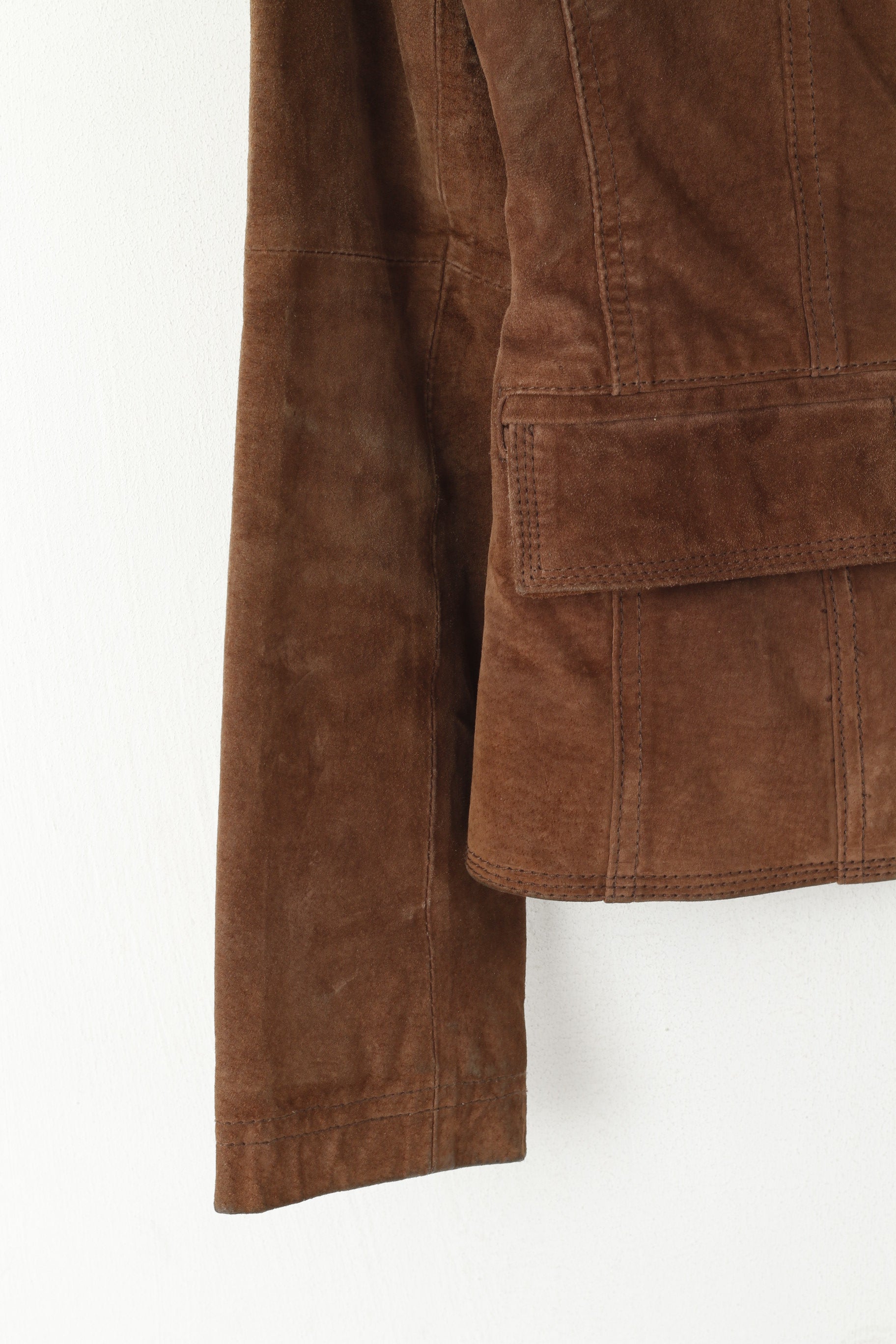 Vera Pelle Femmes 10 S Veste Marron 100% Cuir Daim Simple Boutonnage Blazer Top
