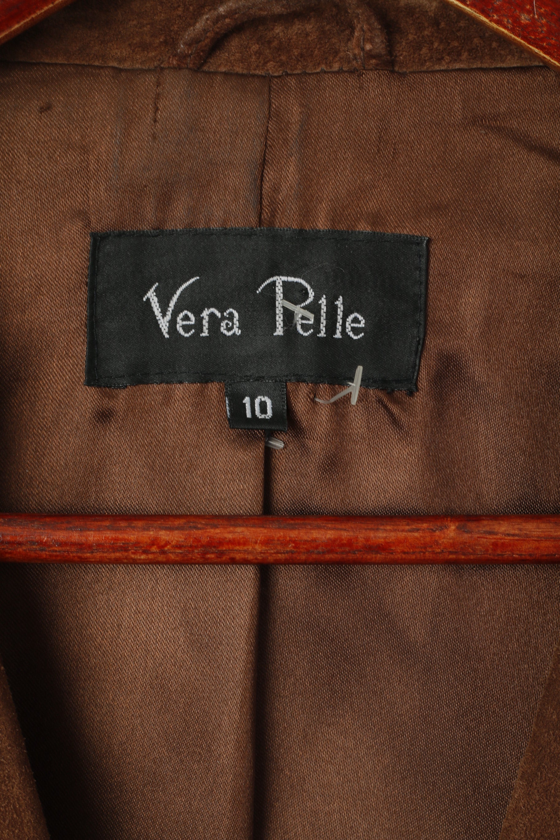 Vera Pelle Femmes 10 S Veste Marron 100% Cuir Daim Simple Boutonnage Blazer Top