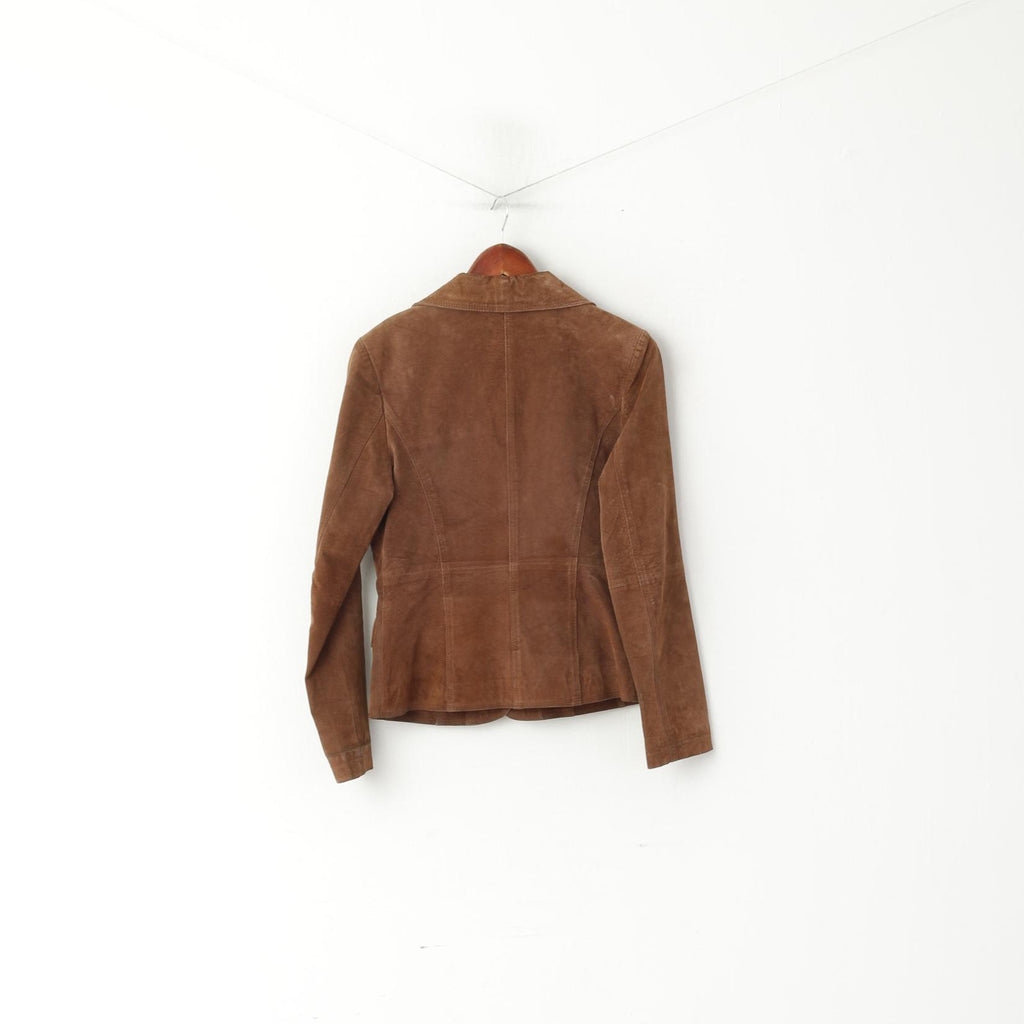 Vera Pelle Femmes 10 S Veste Marron 100% Cuir Daim Simple Boutonnage Blazer Top