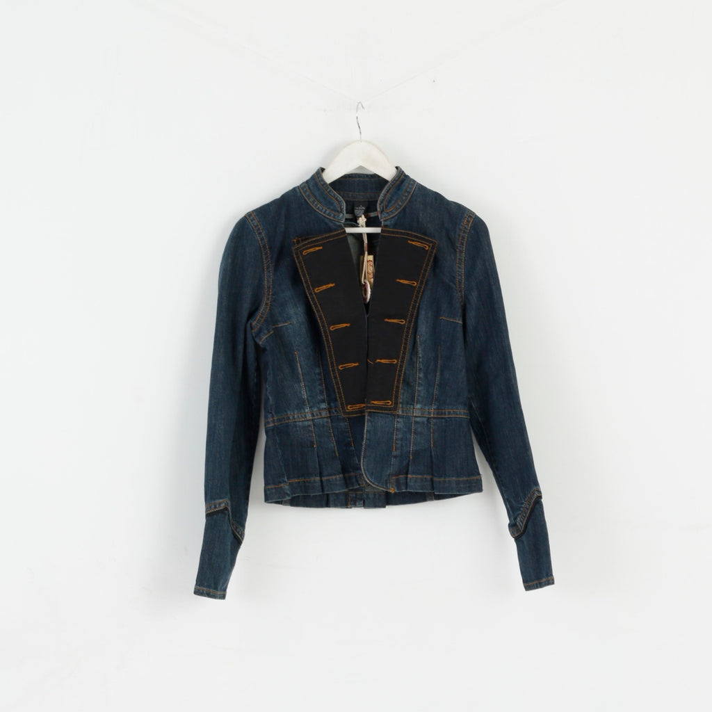 Nouveau David Bitton Femme L (M) Veste Marine Denim Coton Stretch Jolie Pochette