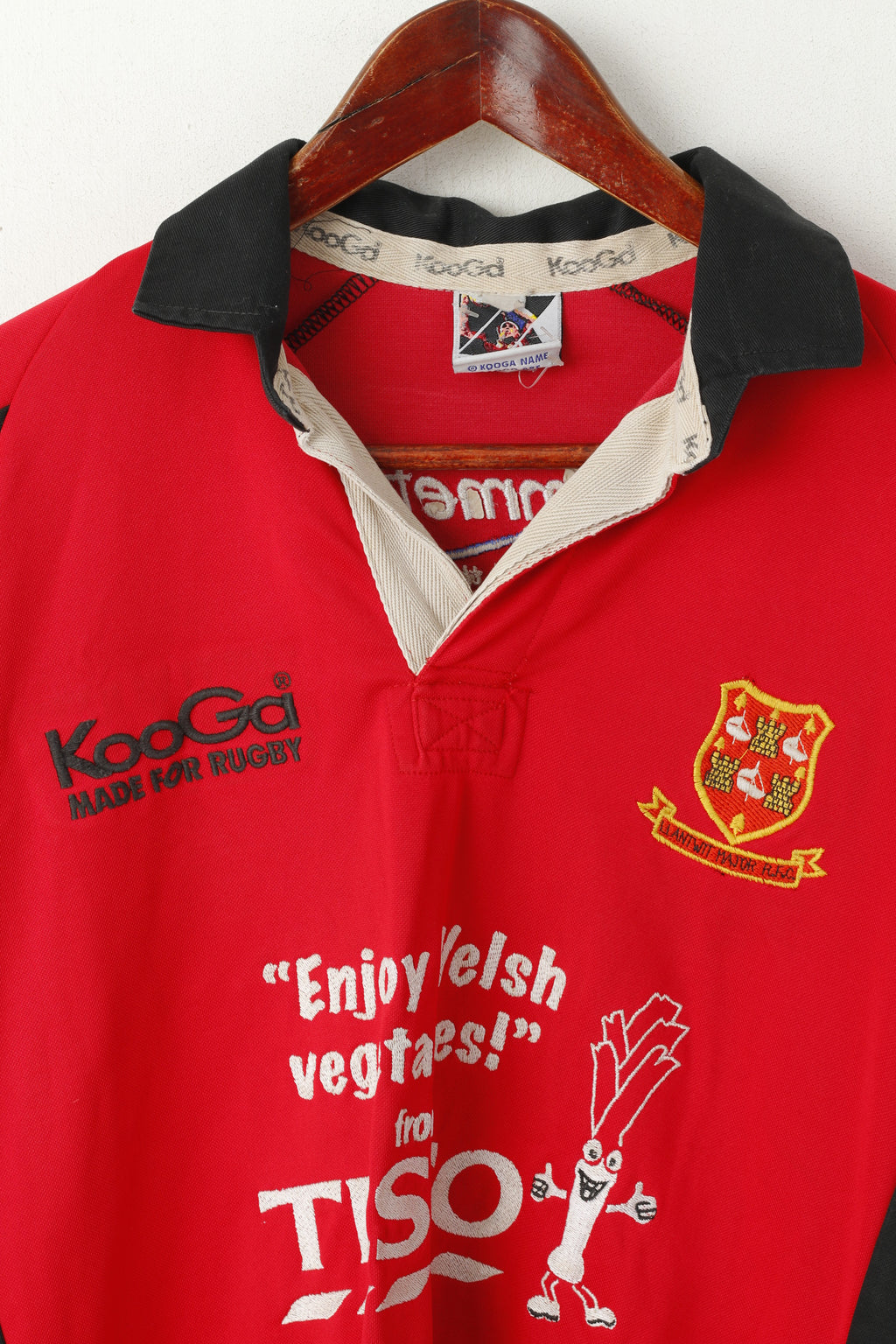 KooGa Men 42 L Polo Shirt Red Cotton Rugby Llantwit Major RFC Official Jersey Top