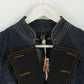 New David Bitton Women L (M) Jacket Navy Denim Cotton Stretch Casual Blazer