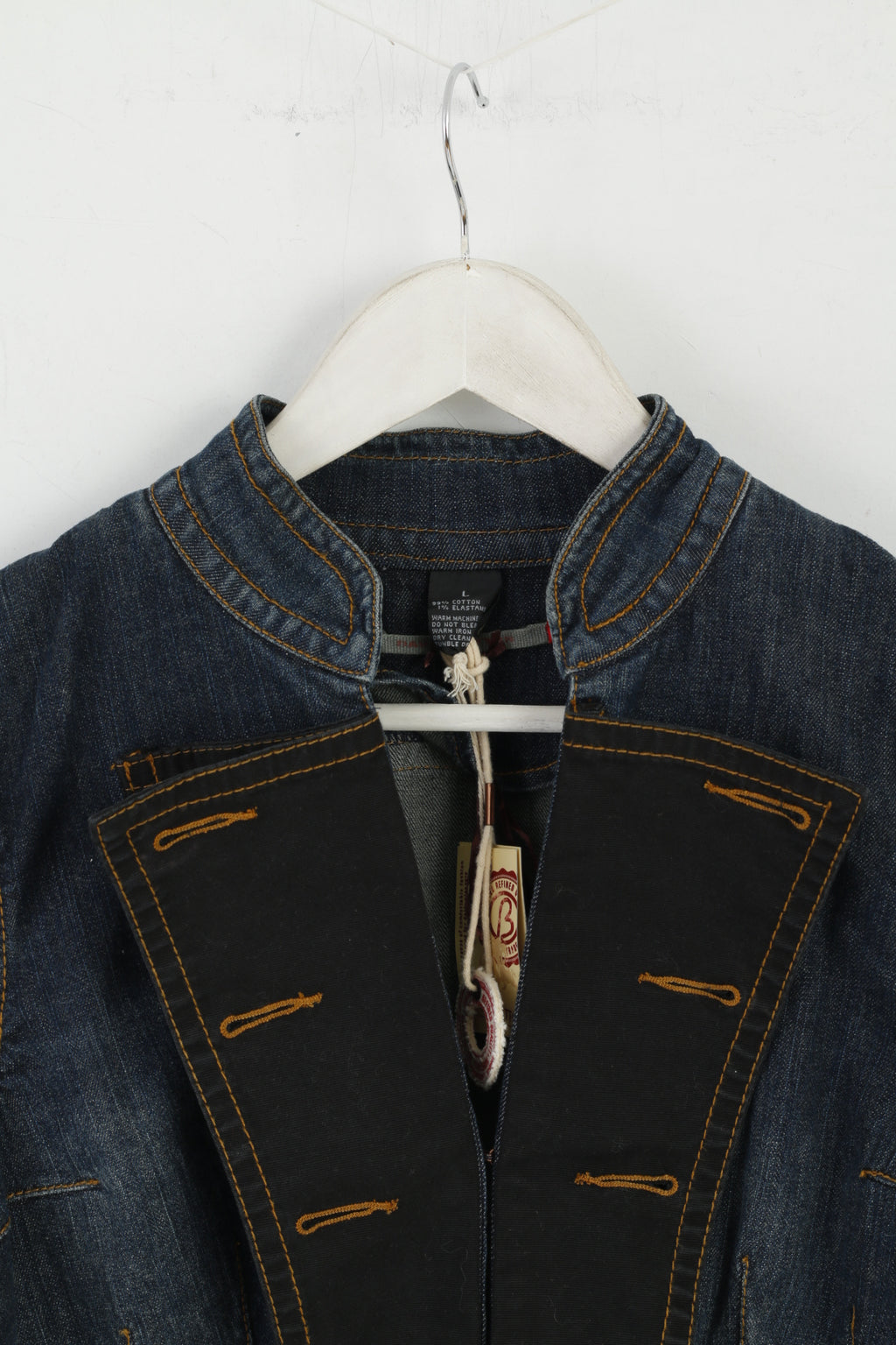 Nouveau David Bitton Femme L (M) Veste Marine Denim Coton Stretch Jolie Pochette