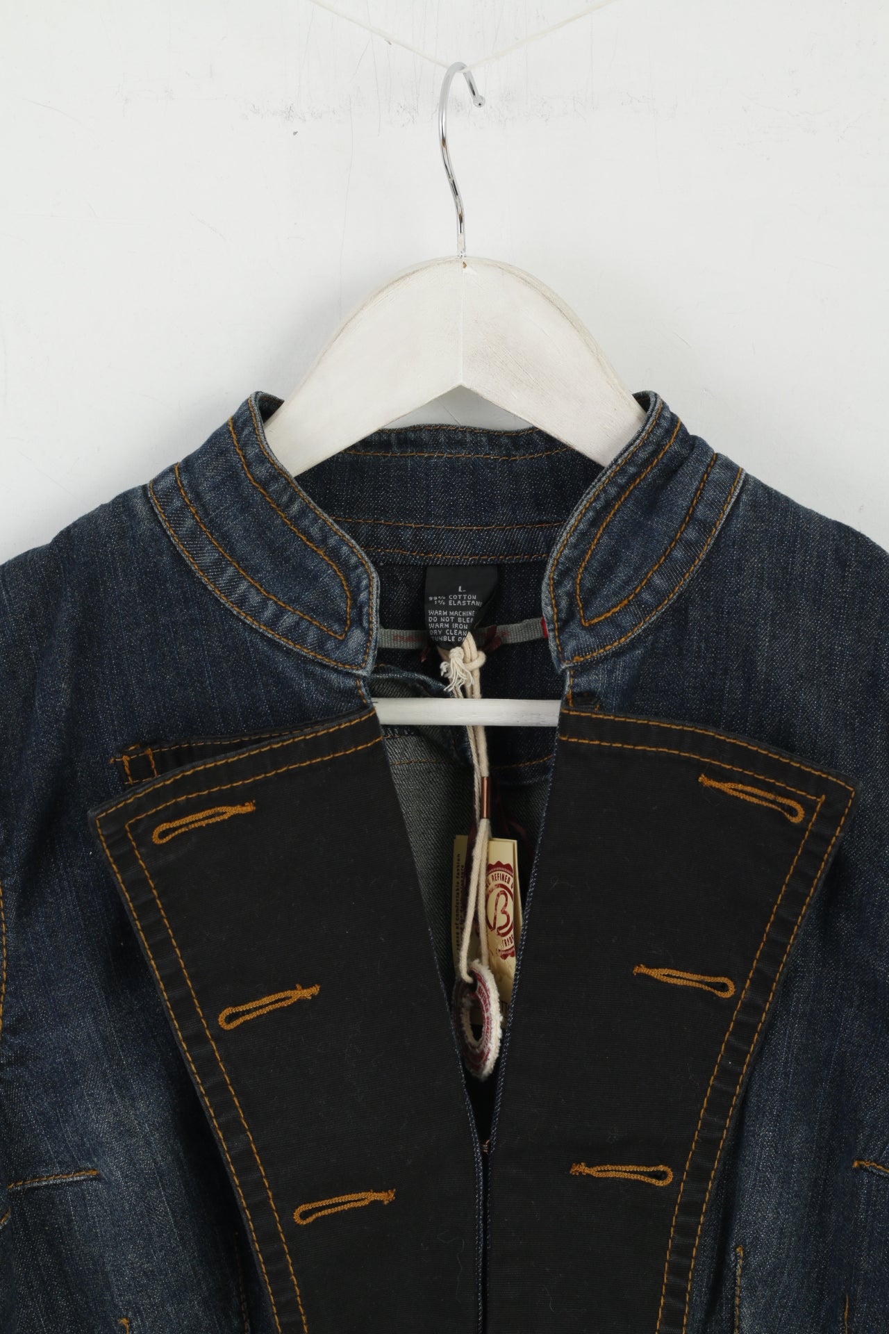 Nouveau David Bitton Femme L (M) Veste Marine Denim Coton Stretch Jolie Pochette