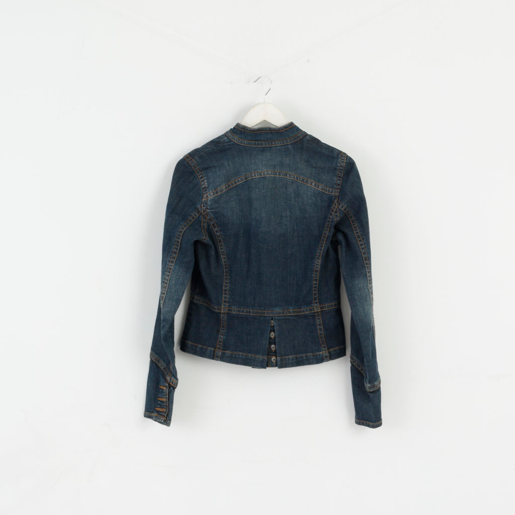 Nouveau David Bitton Femme L (M) Veste Marine Denim Coton Stretch Jolie Pochette