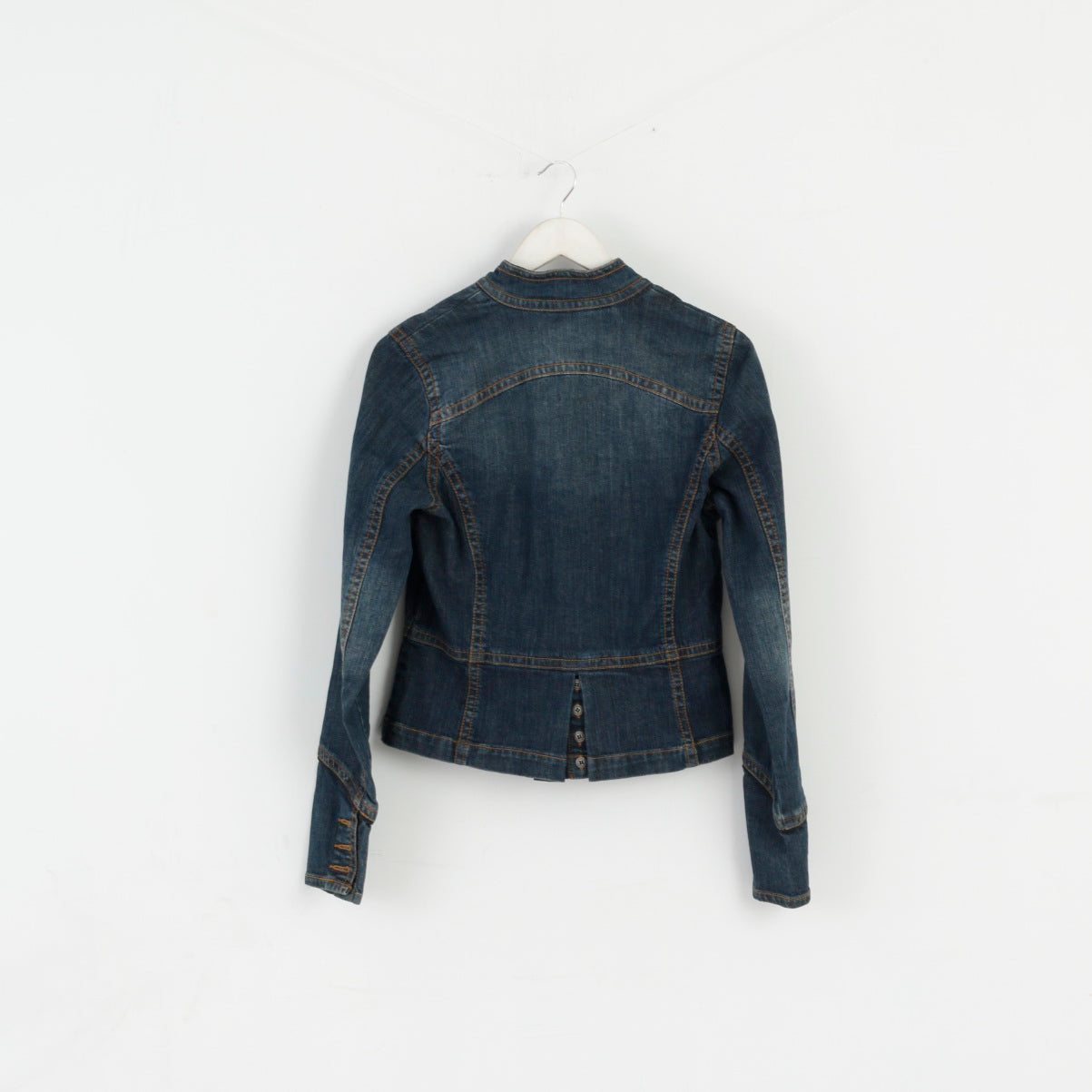 Nouveau David Bitton Femme L (M) Veste Marine Denim Coton Stretch Jolie Pochette