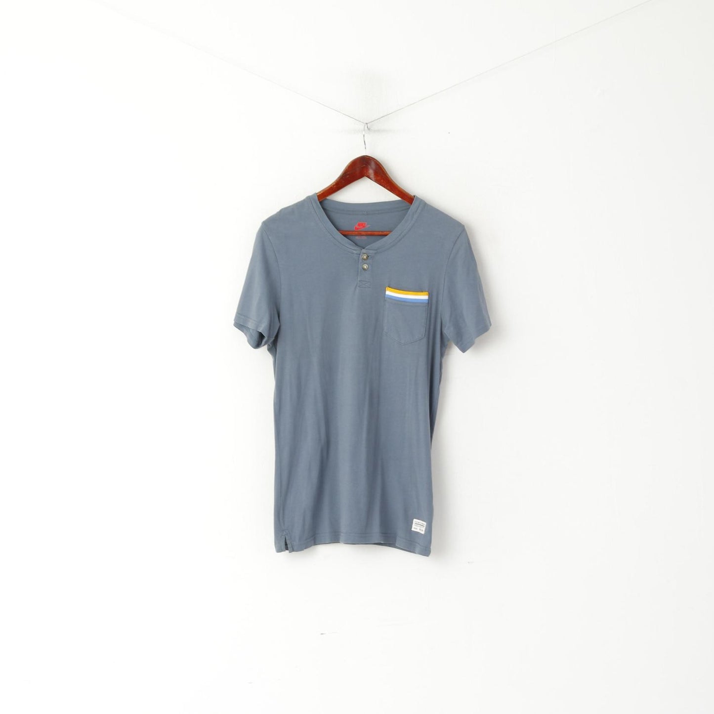 Maglietta Nike da uomo, vestibilità slim, vestibilità sportiva, tasca vintage in cotone blu scuro