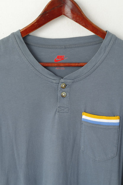 Maglietta Nike da uomo, vestibilità slim, vestibilità sportiva, tasca vintage in cotone blu scuro