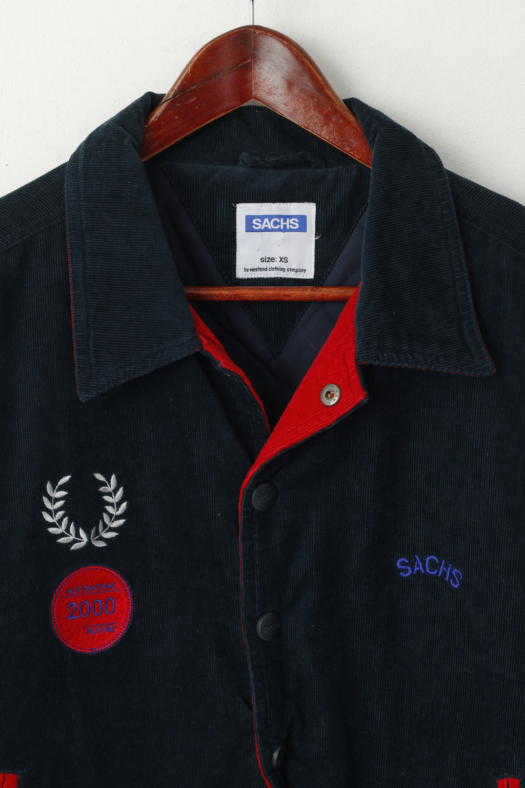 Giacca Sachs da uomo XS in cotone blu scuro Bomber Automotive 2000 Future Engine imbottito