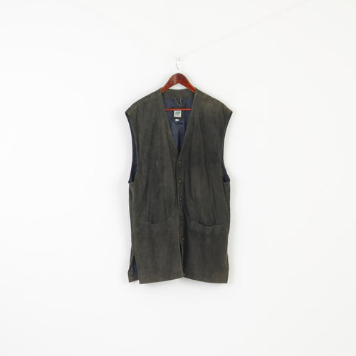 Camp Jeans by Giovanni Molino Men 54 L Waistcoat Green Leather Ziegenvelour Vtg Vest