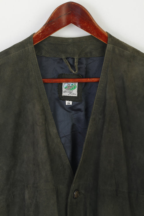 Camp Jeans par Giovanni Molino Homme 54 L Gilet Cuir Vert Ziegenvelour Vtg Gilet