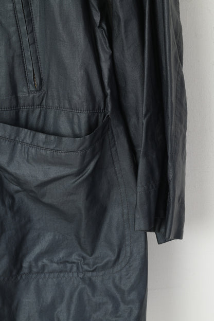 FS Women 16 42 XL Jacket Navy Vintage Shiny  Long Full Zipper Shoulder Pads Top