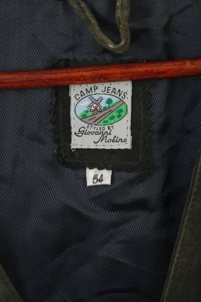 Camp Jeans par Giovanni Molino Homme 54 L Gilet Cuir Vert Ziegenvelour Vtg Gilet
