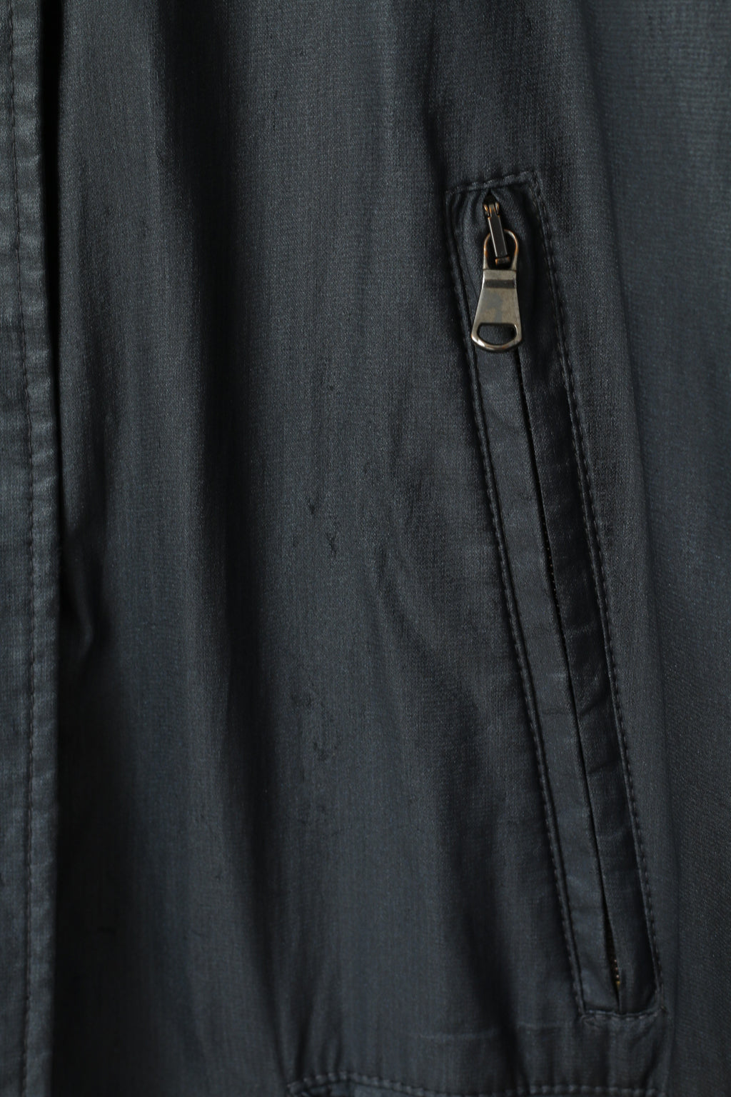 FS femmes 16 42 XL veste bleu marine Vintage brillant longue fermeture éclair complète épaulettes haut