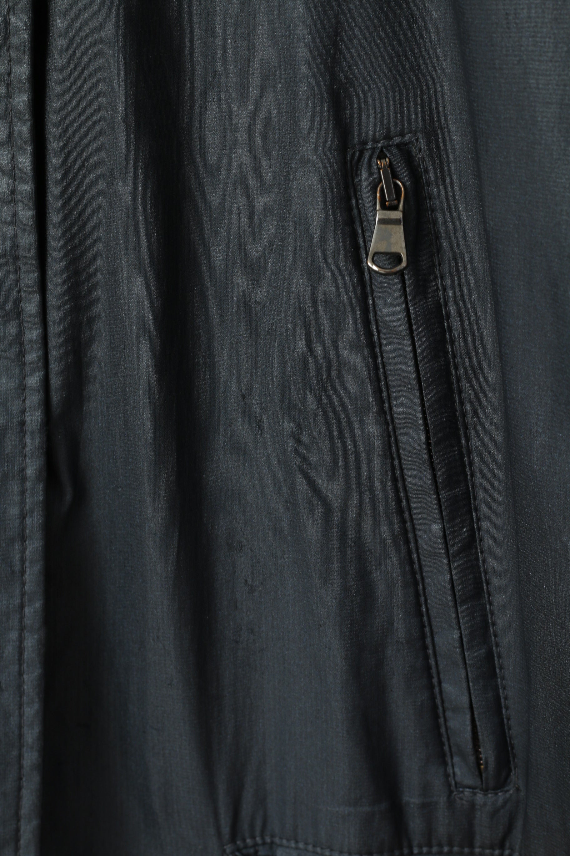 FS femmes 16 42 XL veste bleu marine Vintage brillant longue fermeture éclair complète épaulettes haut