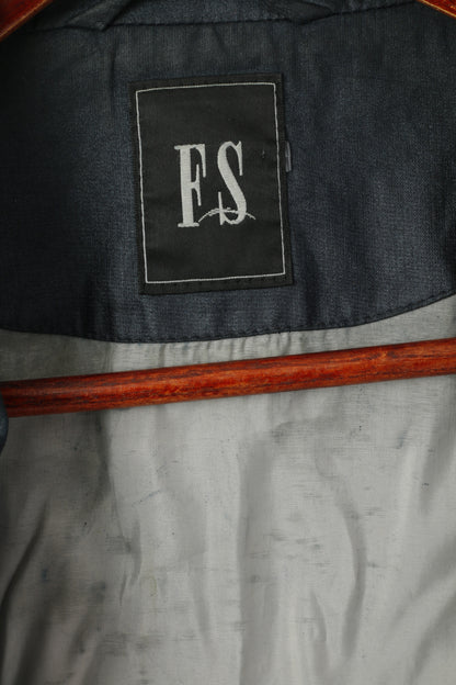 FS Women 16 42 XL Jacket Navy Vintage Shiny  Long Full Zipper Shoulder Pads Top