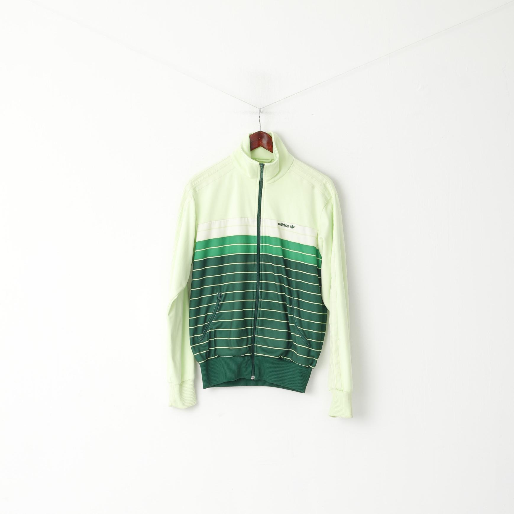 Adidas Men M (S) Sweatshirt Lime Green Shiny Striped Full Zipper Activewear Top
