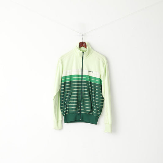 Adidas Men M (S) Sweatshirt Lime Green Shiny Rayé Full Zipper Activewear Top