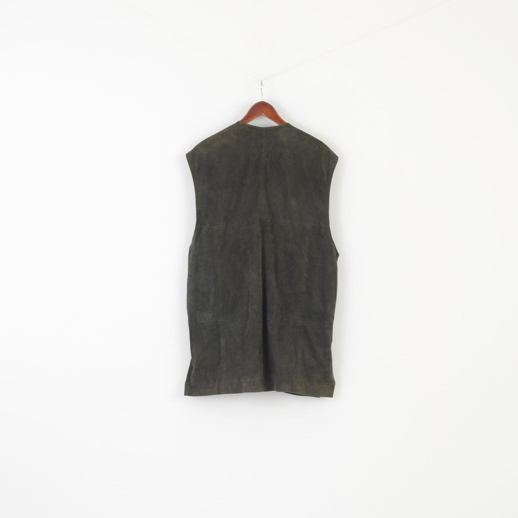 Camp Jeans by Giovanni Molino Men 54 L Waistcoat Green Leather Ziegenvelour Vtg Vest