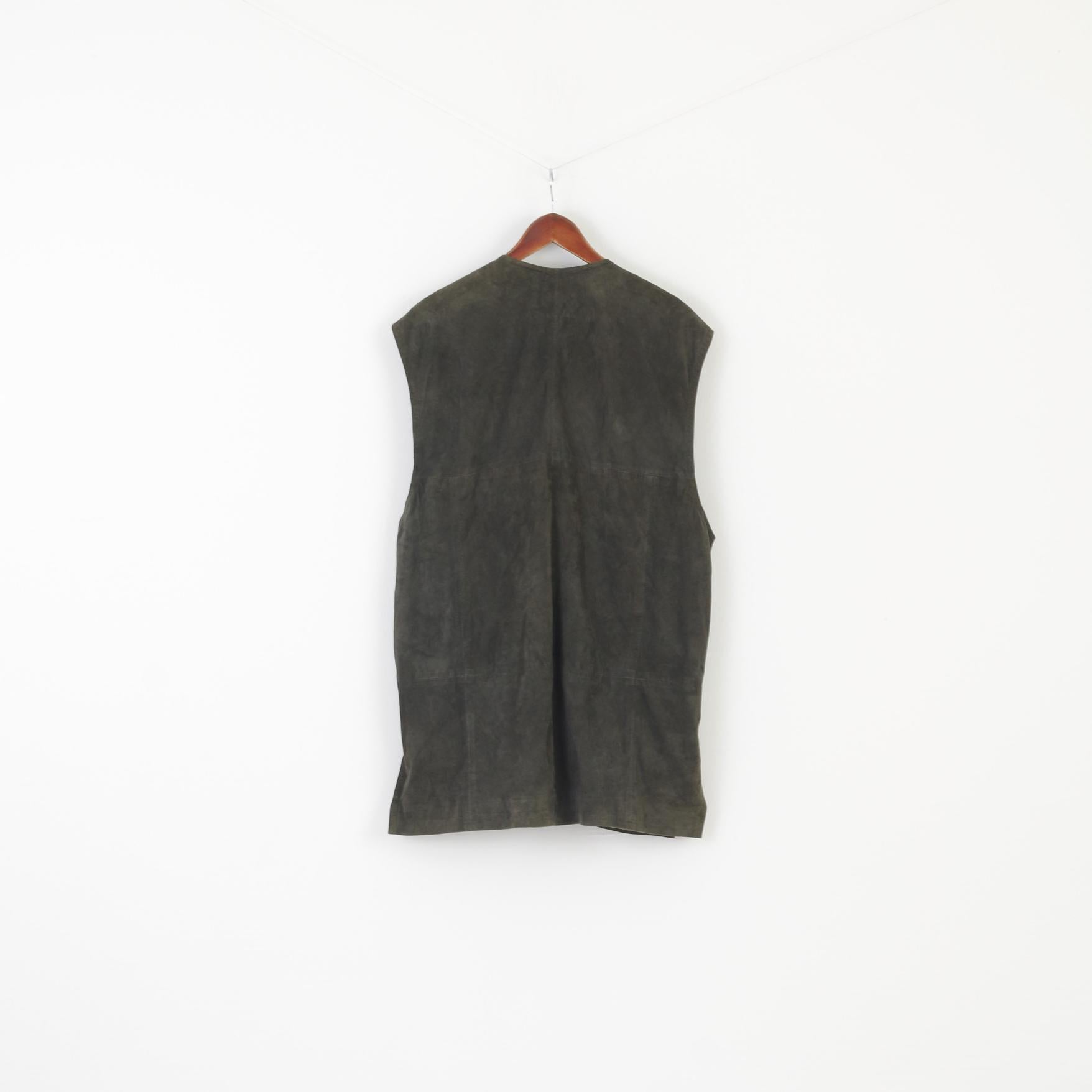 Camp Jeans by Giovanni Molino Men 54 L Waistcoat Green Leather Ziegenvelour Vtg Vest